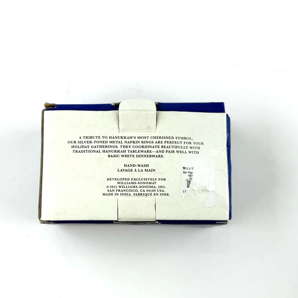 Williams Sonoma Silver Menorah Napkin Rings Set of Four